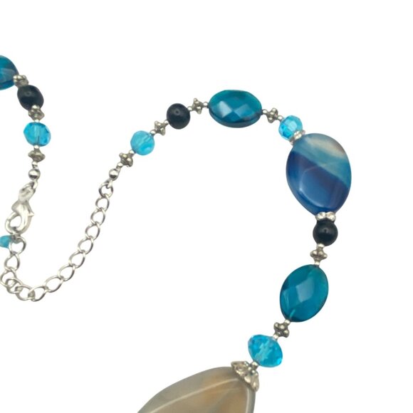 NWT Park Lane Cobalt Blue Agate Gemstone Necklace Silver Tone Box 20+2.5" Layer - Picture 8 of 13